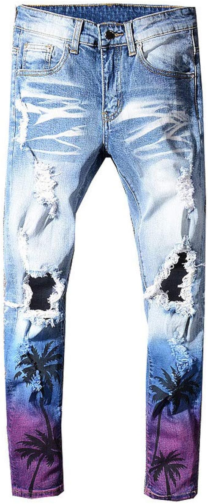 ZOUYU Jeans Strappati Colorati Stampati con Palme da Cocco da Uomo  Pantaloni Slim Fit in Denim Elasticizzato con Fori (31) : Amazon.it:  Abbigliamento