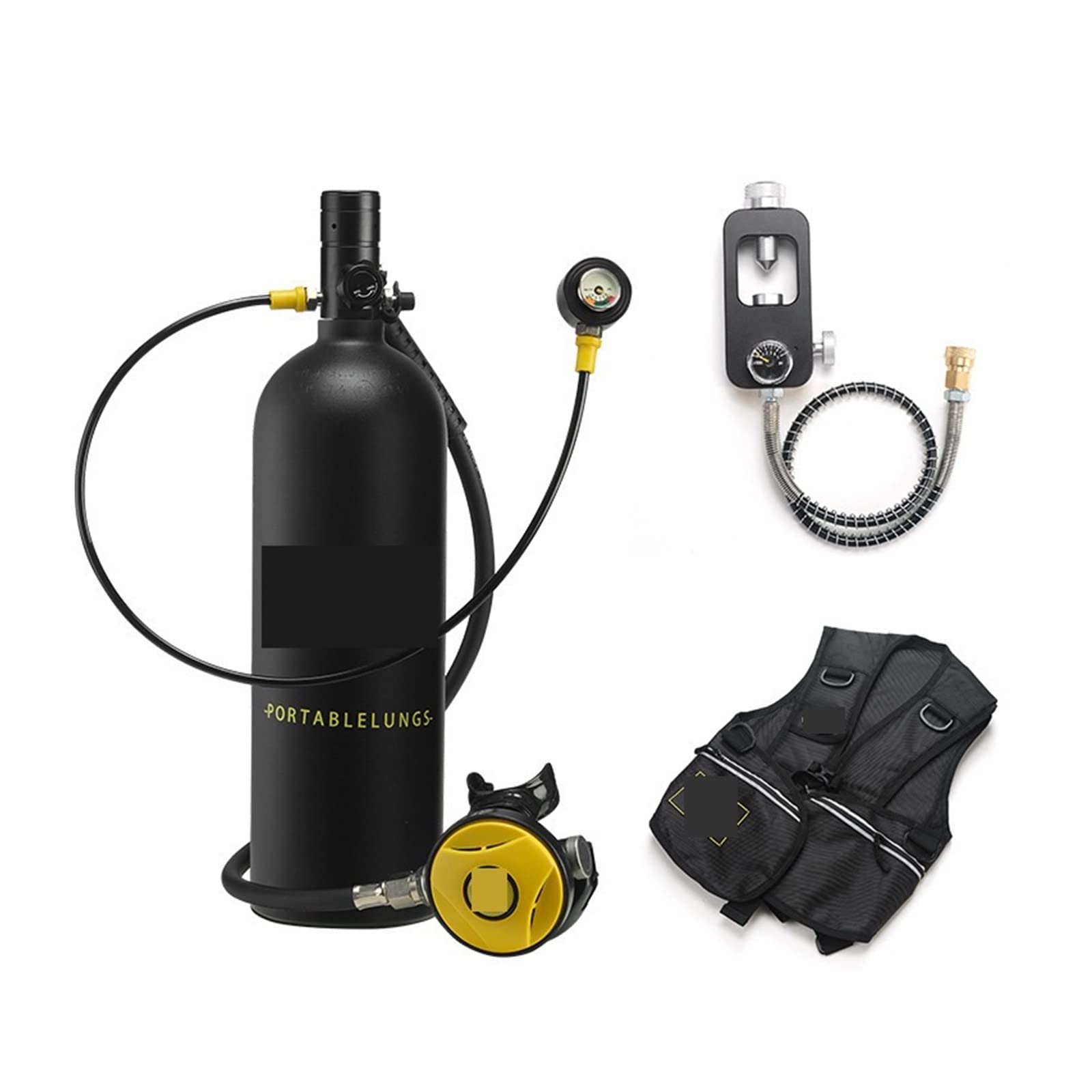 Portable Dive Cylinder, 2L Diving Snorkeling Equipment Residual Pressure Gauge(Nero)