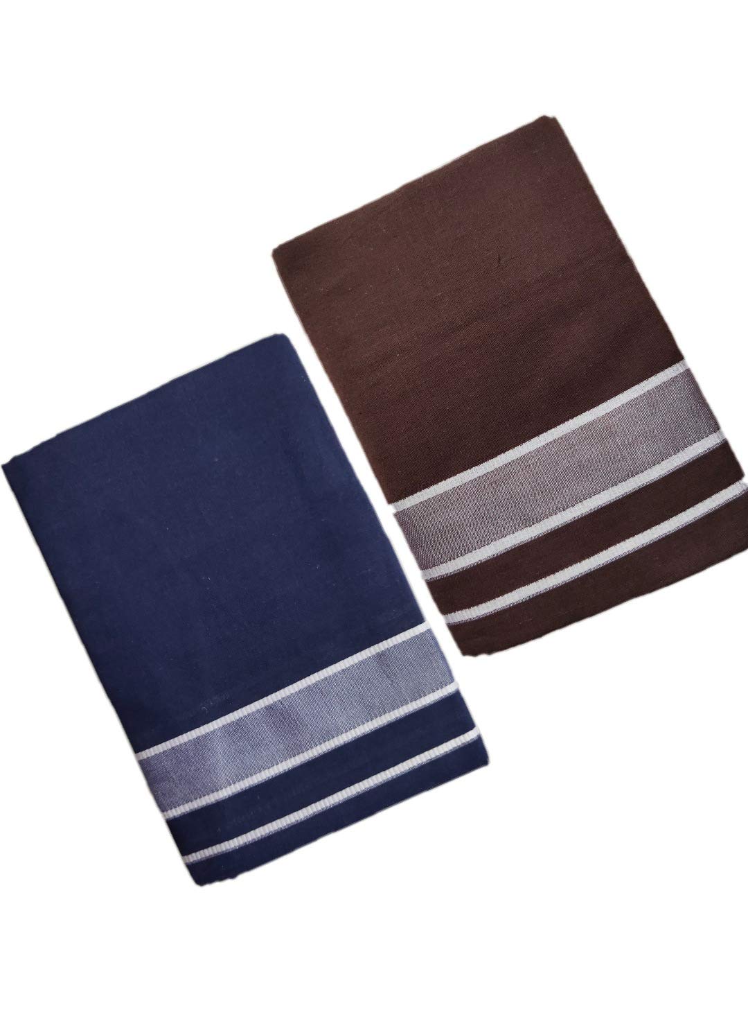 LakshanaMen's Kerala cotton lungi pack of 2 (Dark blue, Brown)
