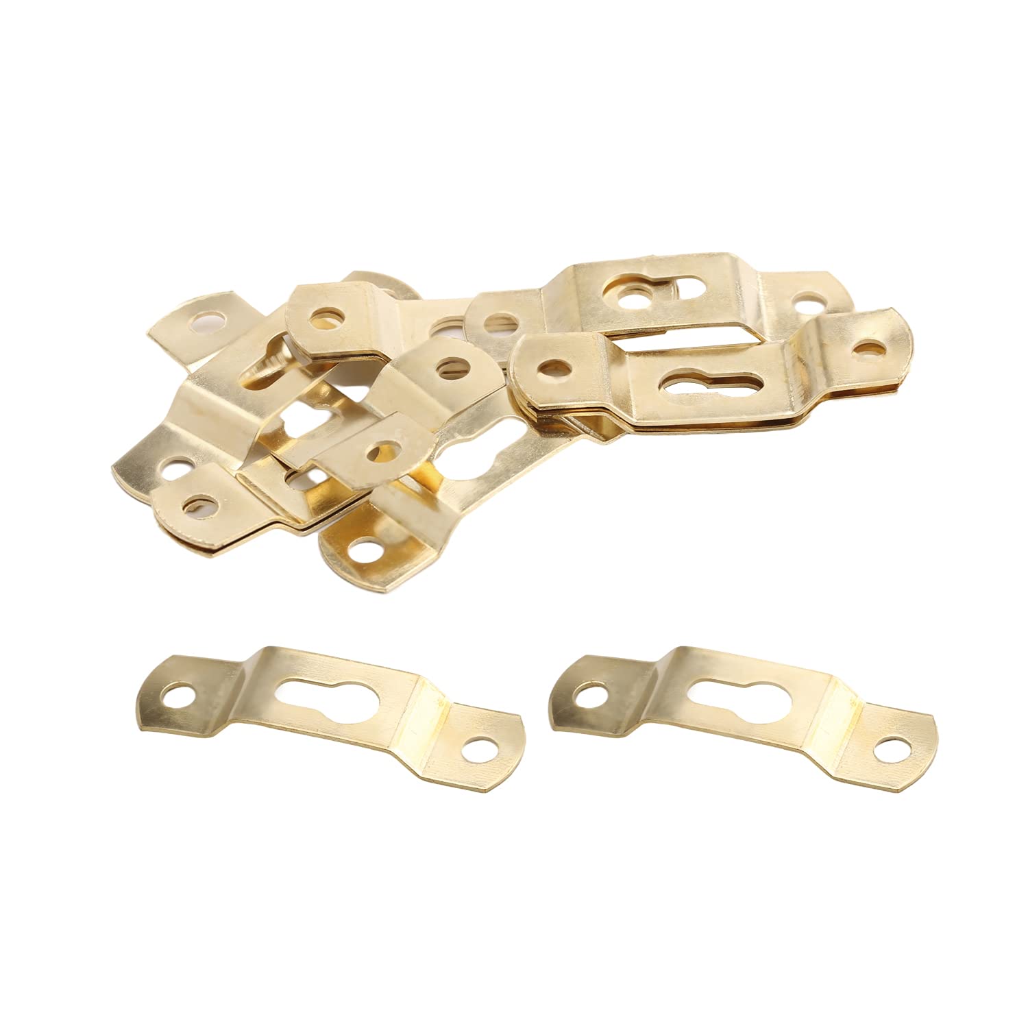 MroMax 30PCS Keyhole Hanging Plate 1.93" x 0.51" Single Hole Hook for Hanging Paintings Artwork Picture Frame Hook Photos Gold Tone
