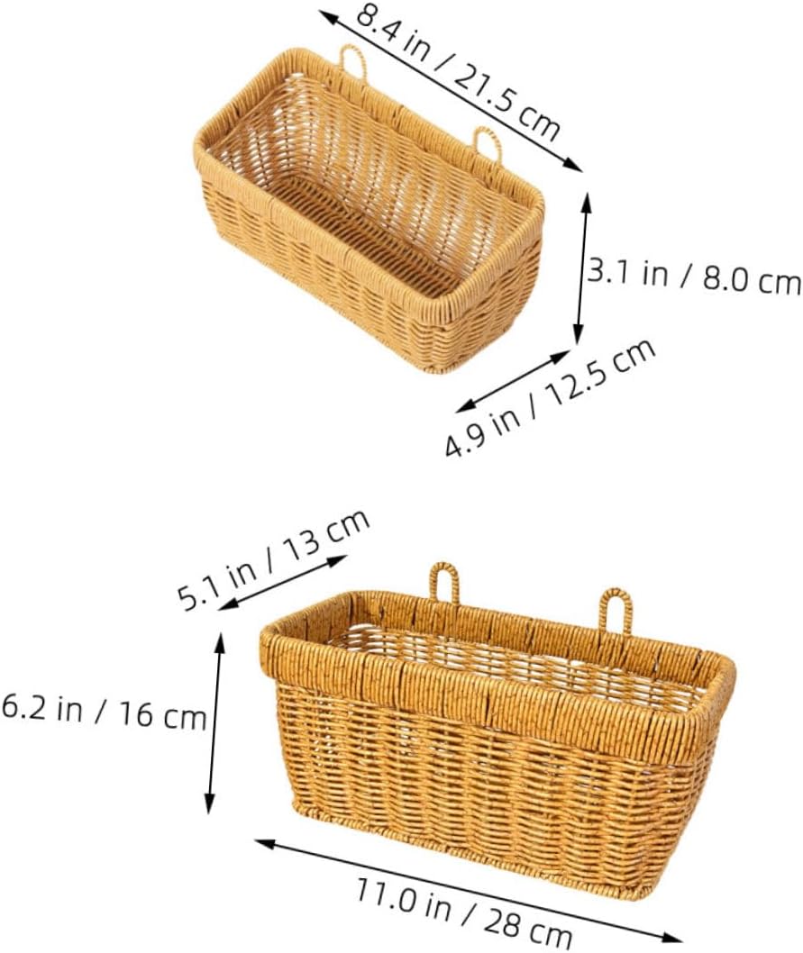 2pcs Woven Wall Baskets for Kitchen Versatile Hanging Storage Bin with Hook Space Saving Organizer for Garlic and Onion Faux Rattan Design for Vertical Storage