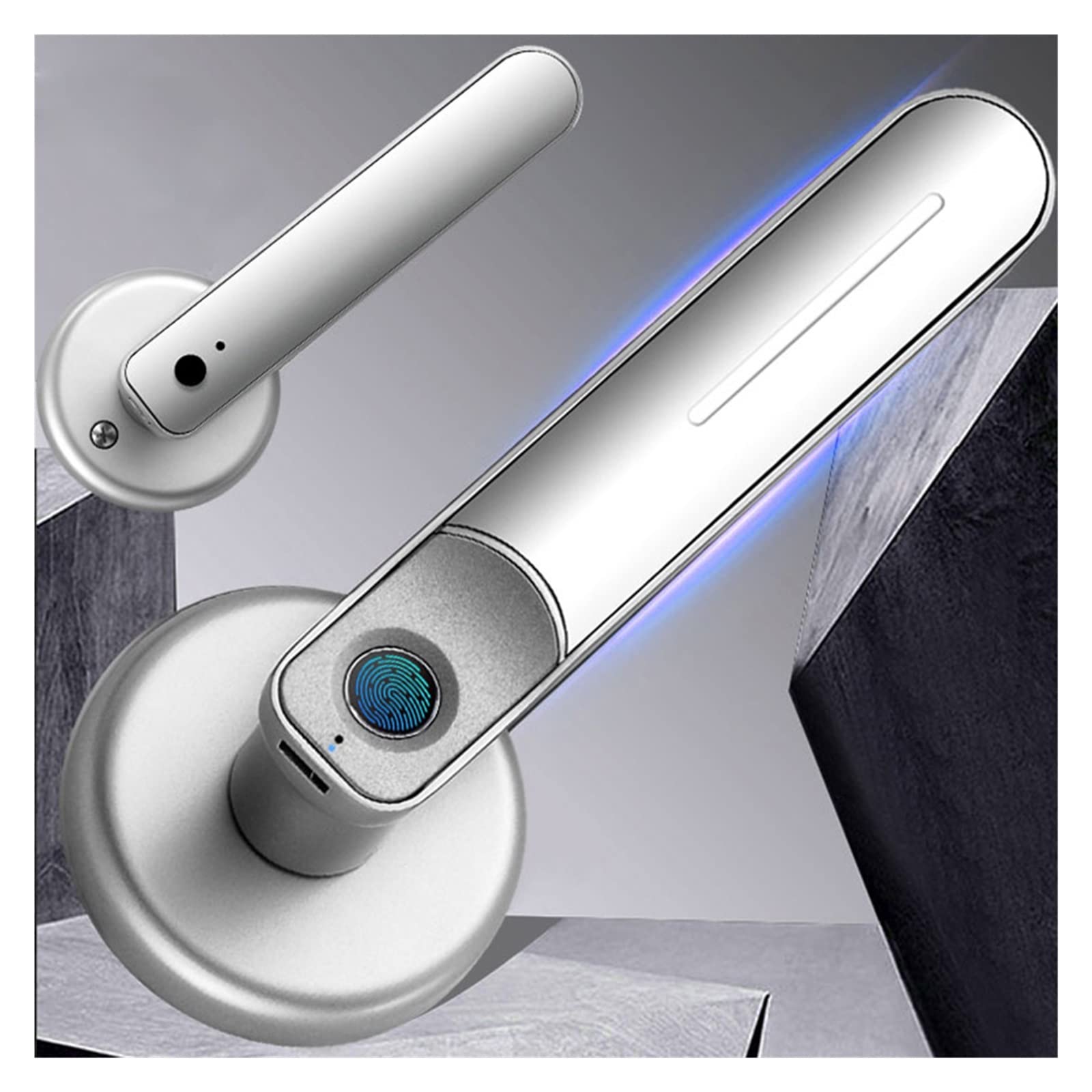 Serrure connectée, Poignée de serrure de porte d'empreintes digitales Rechargeable par USB anti-vol entrée de sécurité biométrique électrique intelligente sans clé avec 2 clés maison intelligente,Con