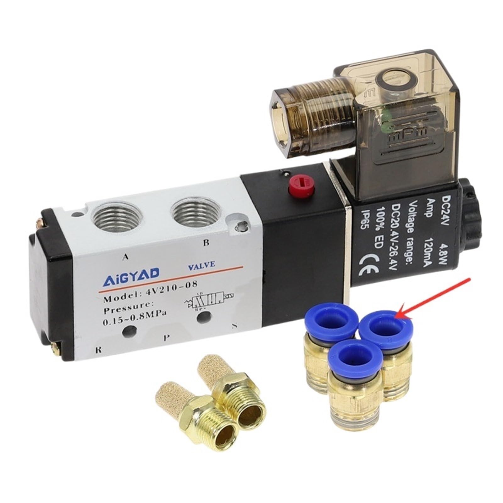 Elektryczny zawór elektromagnetyczny, 5-drożny, 2 pozycje, kontrola powietrza i gazu, zawór magnetyczny 12 V, 24 V, 220 V, cewka woltowa 4 mm-12 mm, złączki rurowe (złącza PC 12 mm, AC110)