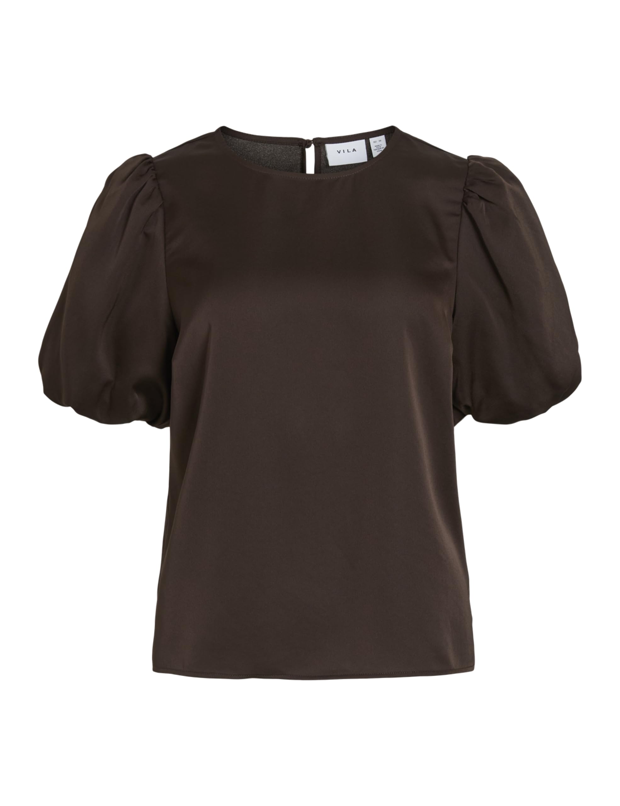Vila Women's Coffee Bean Variety 2/4 Satin Puff Top - Noos, 14