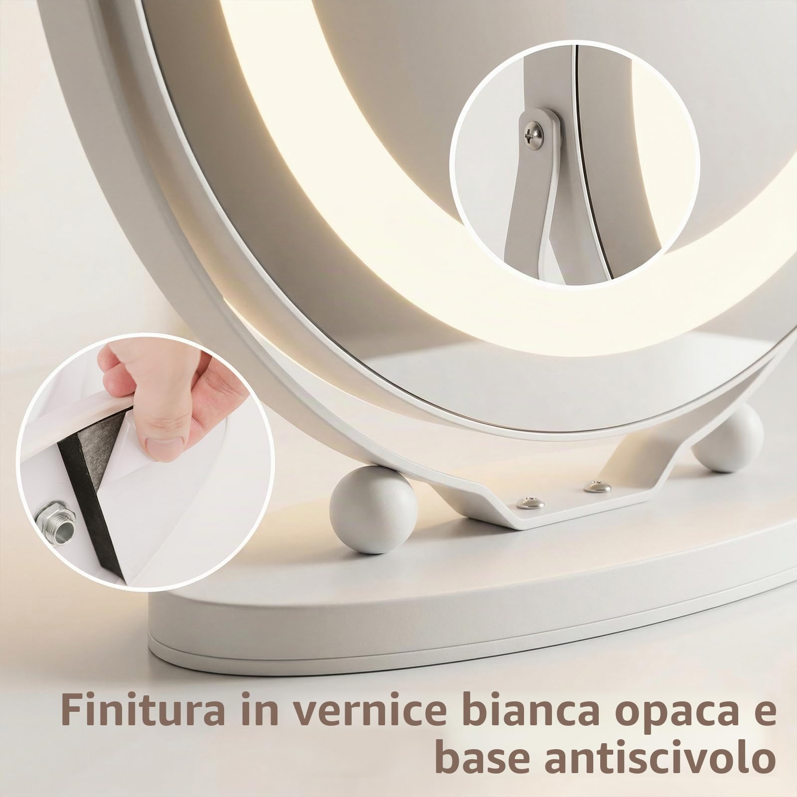 Hollywood - Specchio cosmetico con luci, 48 cm, rotondo, LED, con 3 modalità di illuminazione, ingrandimento 10x, controllo touch, luce dimmerabile, rotazione a 360°,bianco