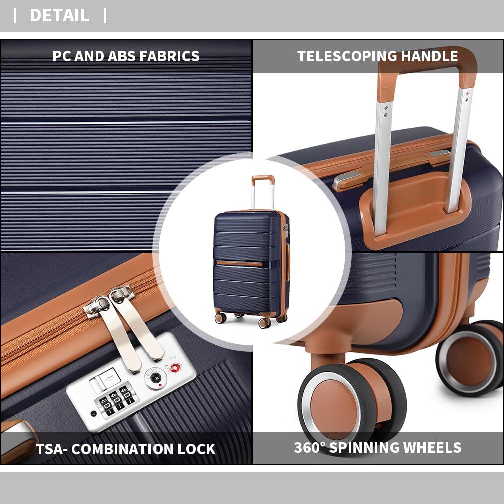 British Traveller Equipaje de Mano 56x37x22cm Maleta de Viaje Cabina Rígida Ligera Maleta de Cabina 4 Ruedas, Azul