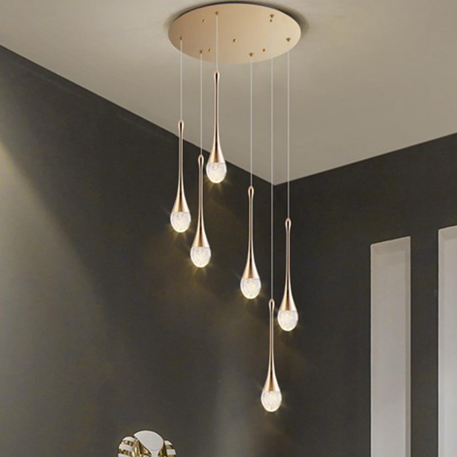 HXYSXHJUO Water Drop Pendant Lighting LED Chandelier for Villa Duplex Staircase Modern, Long Lamp Elegant Home Décor in Stunning Design