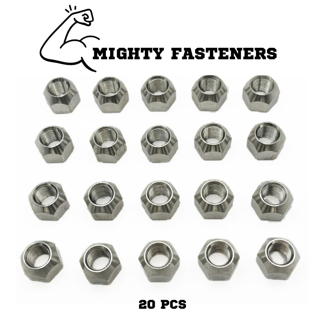 304 Stainless Steel Open Cone Wheel Nuts, 1/2"-20 Thread, Ideal for Trailers and RVs, Corrosion Resistant, 20-Pack