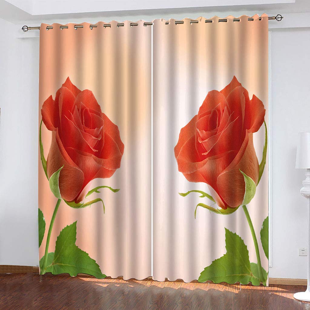 Rideaux occultants 3D bouquet de roses rouges MAYNUO | Lot de 2 isolants thermiques 234x230 cm