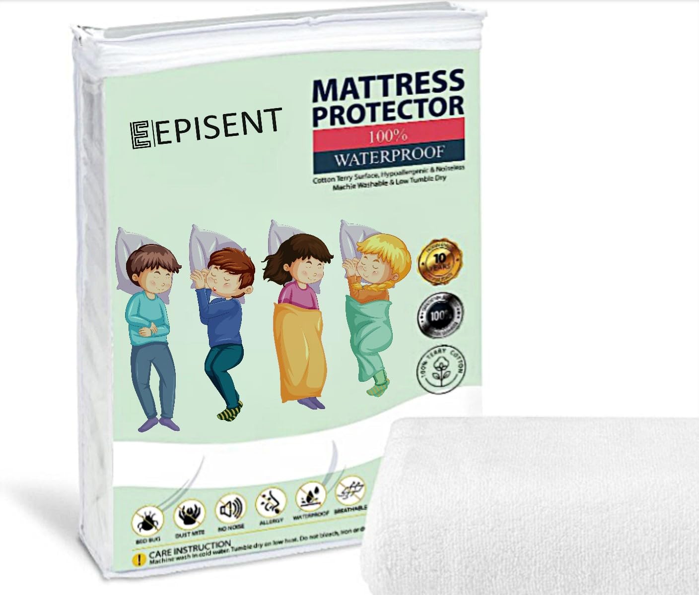 Episent 100% Waterproof Mattress Cover - Ultimate Protection for Small, Double, and King Size Beds - Hypoallergenic Sleep Solution - Bed Bug Proof, Breathable Fabric (King)