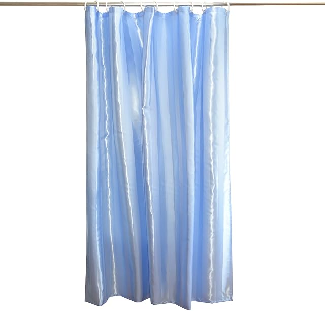 YISURE Blue Satin Stripe Pattern Shower Curtain, Polyester Fabric Water-repellent Shower Curtain, Rustproof Eyelets180 x180cm