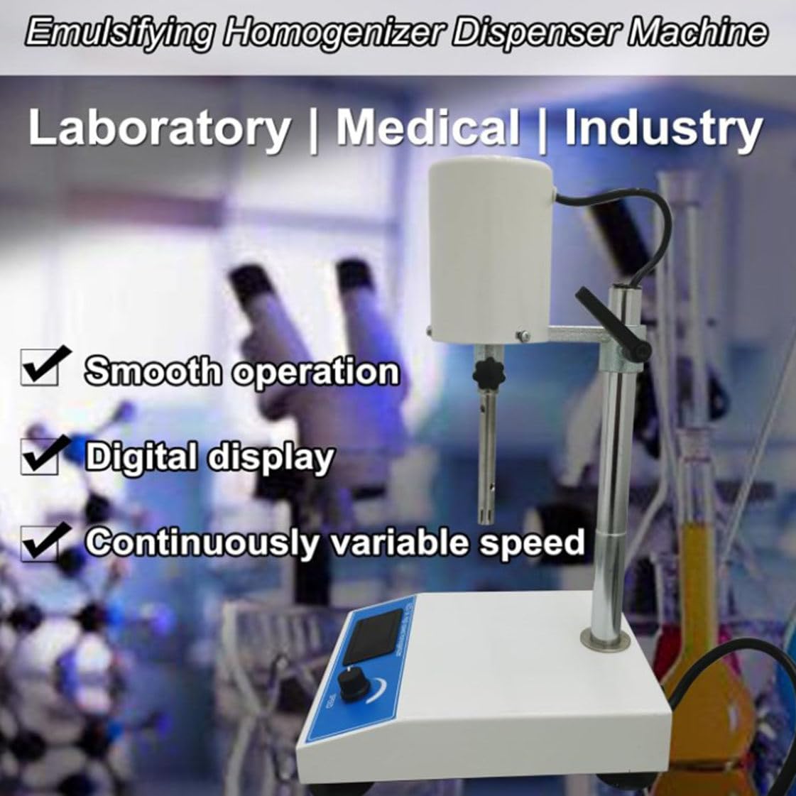 Labor-Homogenisator, 185 W, 1000 ml, Digitalanzeige, Dispergier-Emulgator, einstellbare Geschwindigkeit 8000-22000 U/min, mit 2 Arbeitsköpfen