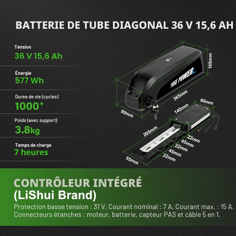 YOSE POWER Ebike Kit 36V250W 28 "kit de Conversion de moyeu pour vélo électrique Avant avec Batterie HL Plus 36V 15.6Ah DIY e-Bike LCD