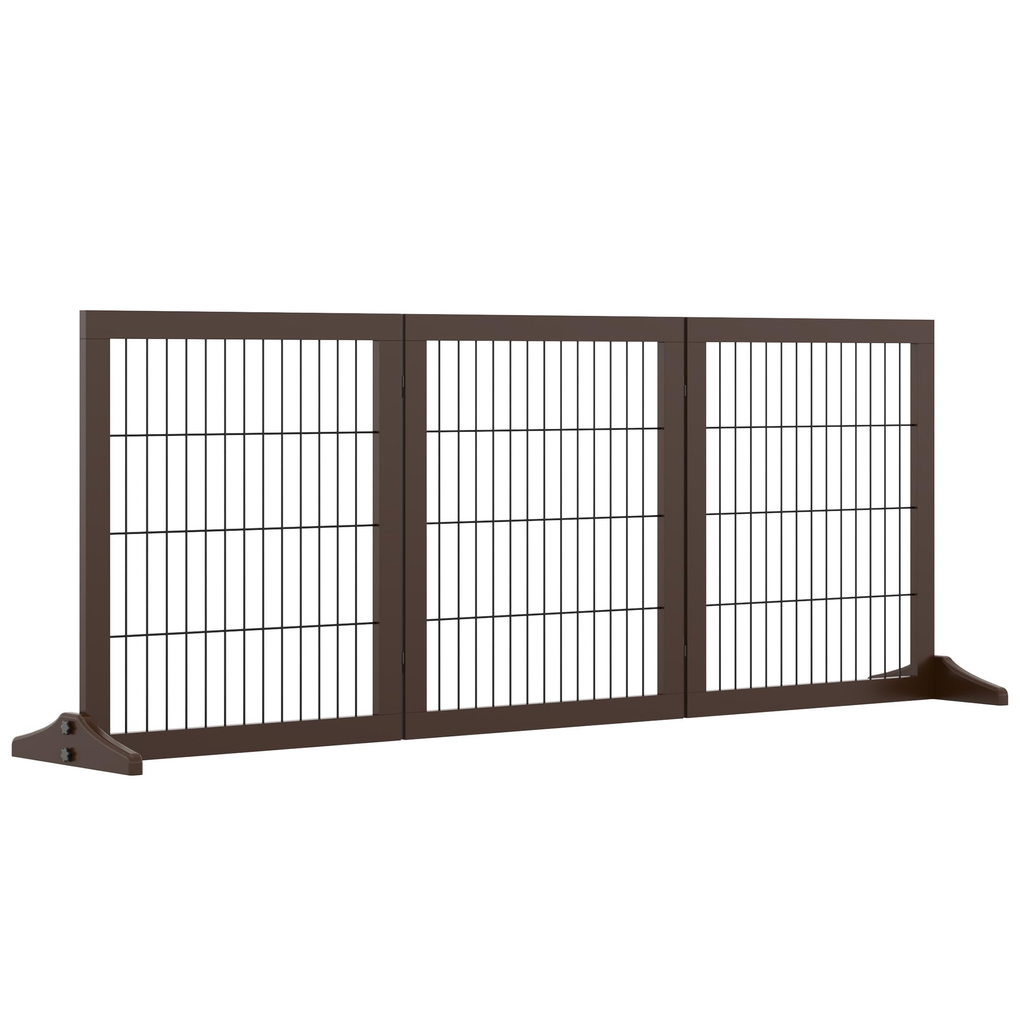 PawHut Barrera para Perros de 3 Paneles 185x71 cm Barrera de Seguridad para Perros con Estructura de Madera y Patas de Apoyo para Pasillo Escalera Marrón