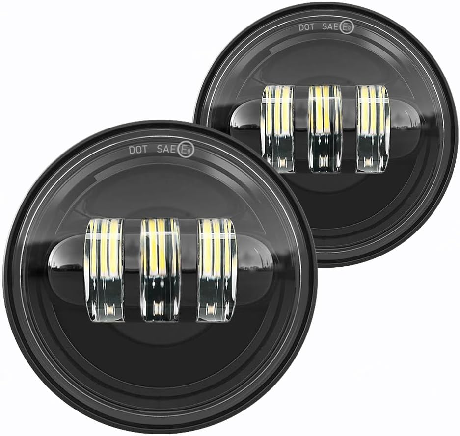 4.5 inch Motorcycle LED Fog Passing Lights Compatible with Harley Davidson Road King Ultra Classic Fat Boy Street Glide CVO Tri Glide Heritage Softail Deluxe Switchback Electra Glide Ultra 2PC black