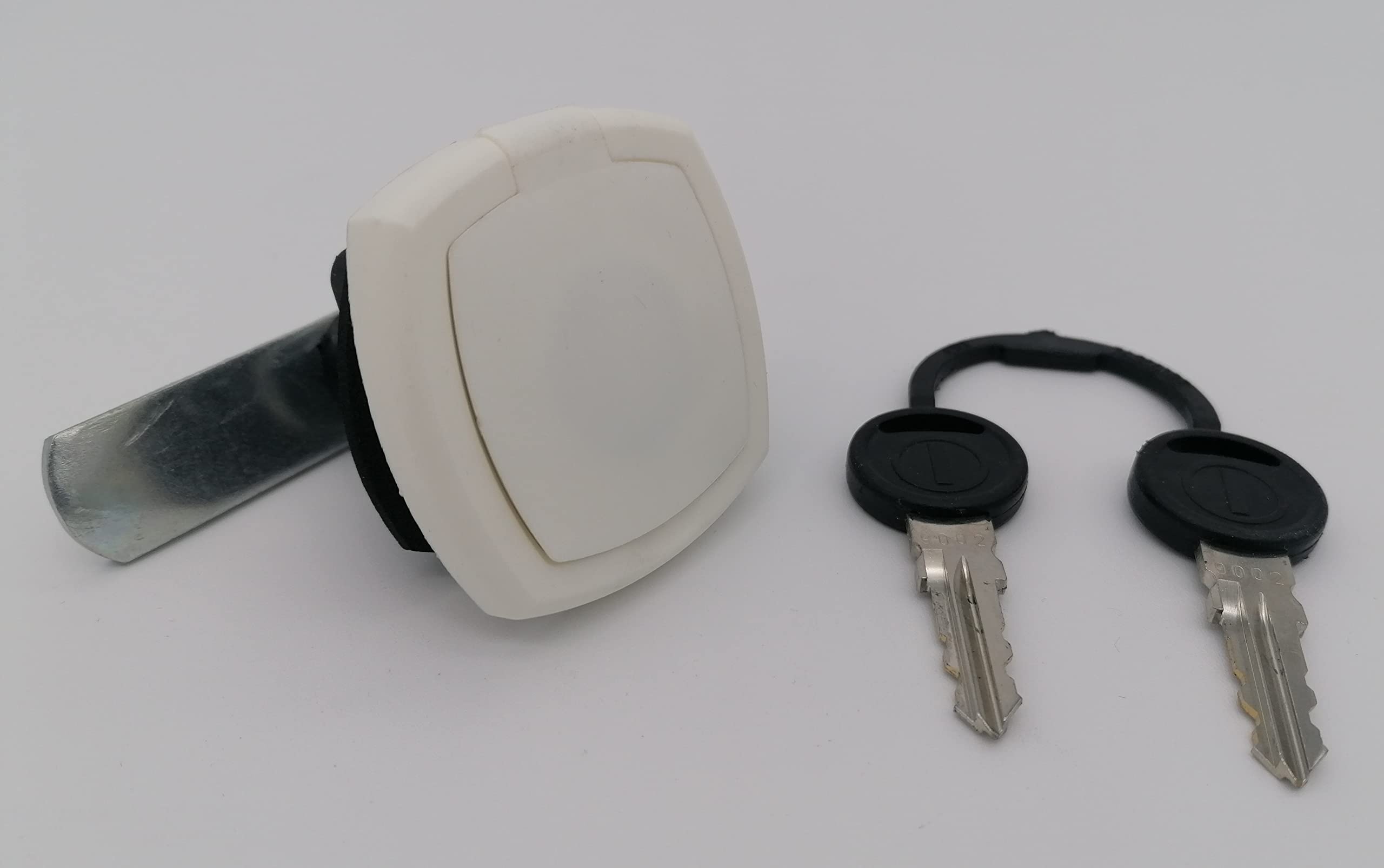 CR-MOESANCO® Cerradura Baúl Caravana con Tapa Protectora Blanca con 2 Llaves Para Maletero Gas Autocaravana