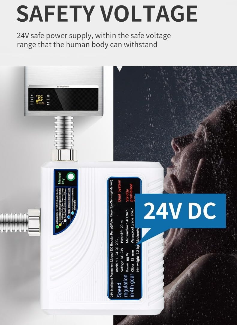 Automatyczna pompa wspomagająca ciśnienie wody 280W DC 24V 43L/min bezszczotkowy kontroler do kranu prysznicowego domu kuchni naścienny
