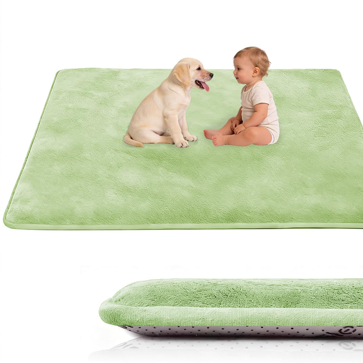 Voxirum 3 CM Thick Crawling Mat, Light Green Play Mat Coral Velvet Thick Rug for Kids Room, Bedroom, Mats for Floor Play with Non-slip Backing