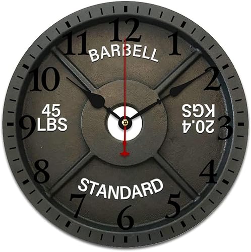 Reloj de pared de madera de 12 pulgadas, levantadores de pesas, barra estándar de 45 libras, reloj colgante de madera rústica con números arábigos, Reloj de pared de madera de 12 pulgadas, levantadores de pesas, barra estándar de 45 libras, reloj colgante de madera rústica con números arábigos,