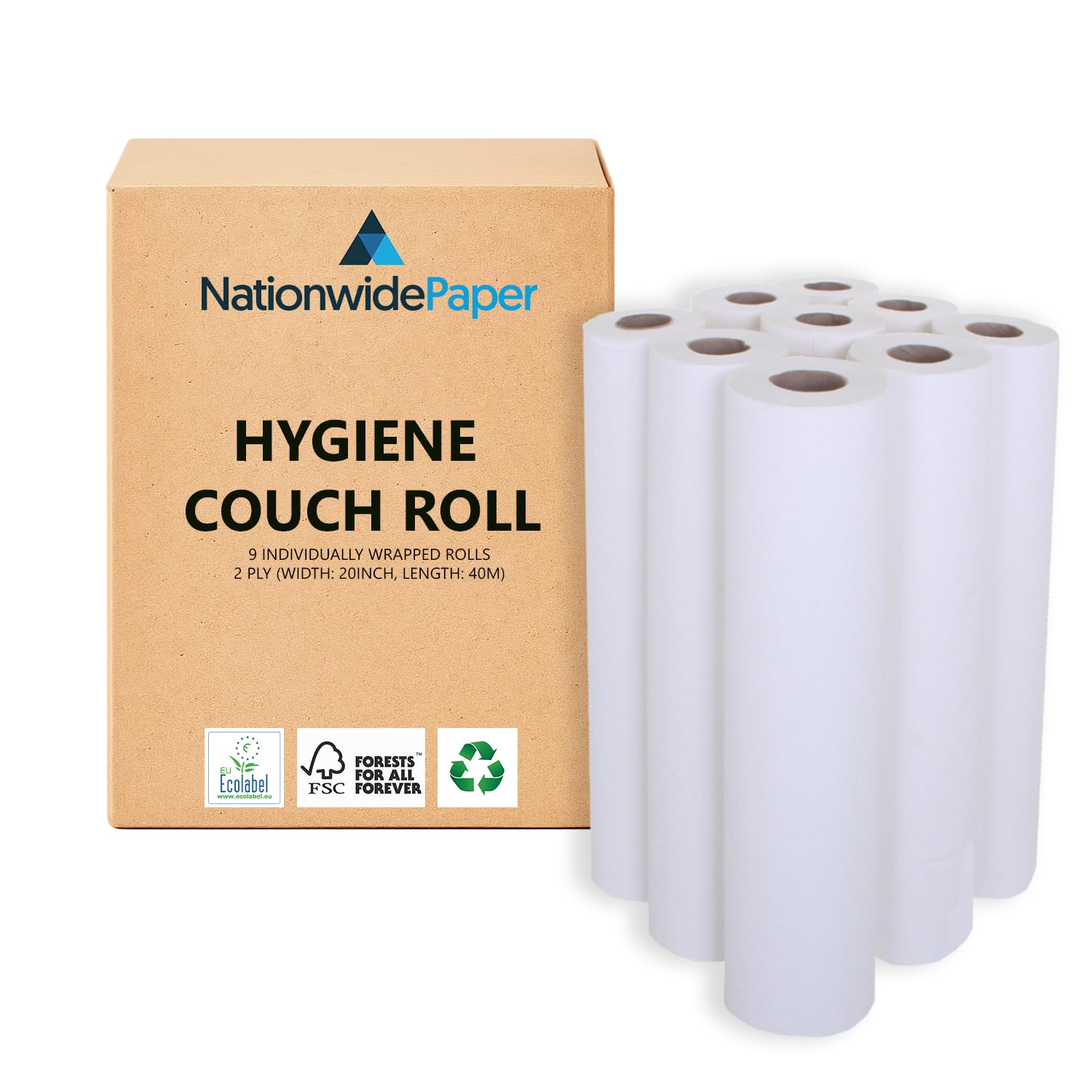 NationwidePaper - Rotolo di carta igienica a 2 veli, in pura cellulosa, extra resistente, larghezza 50 cm, lunghezza 40 metri (9 rotoli)