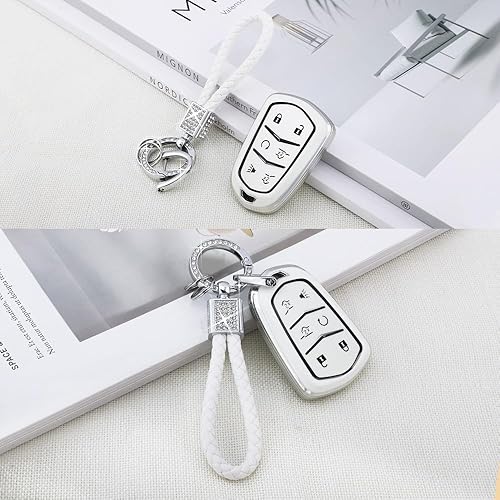 Miniatura 8 de PIFOOG Funda para llavero Cadillac Escalade de 6 botones 2015 - 2020, accesorios brillantes para llaves de automóvil, funda protectora de TPU lindo