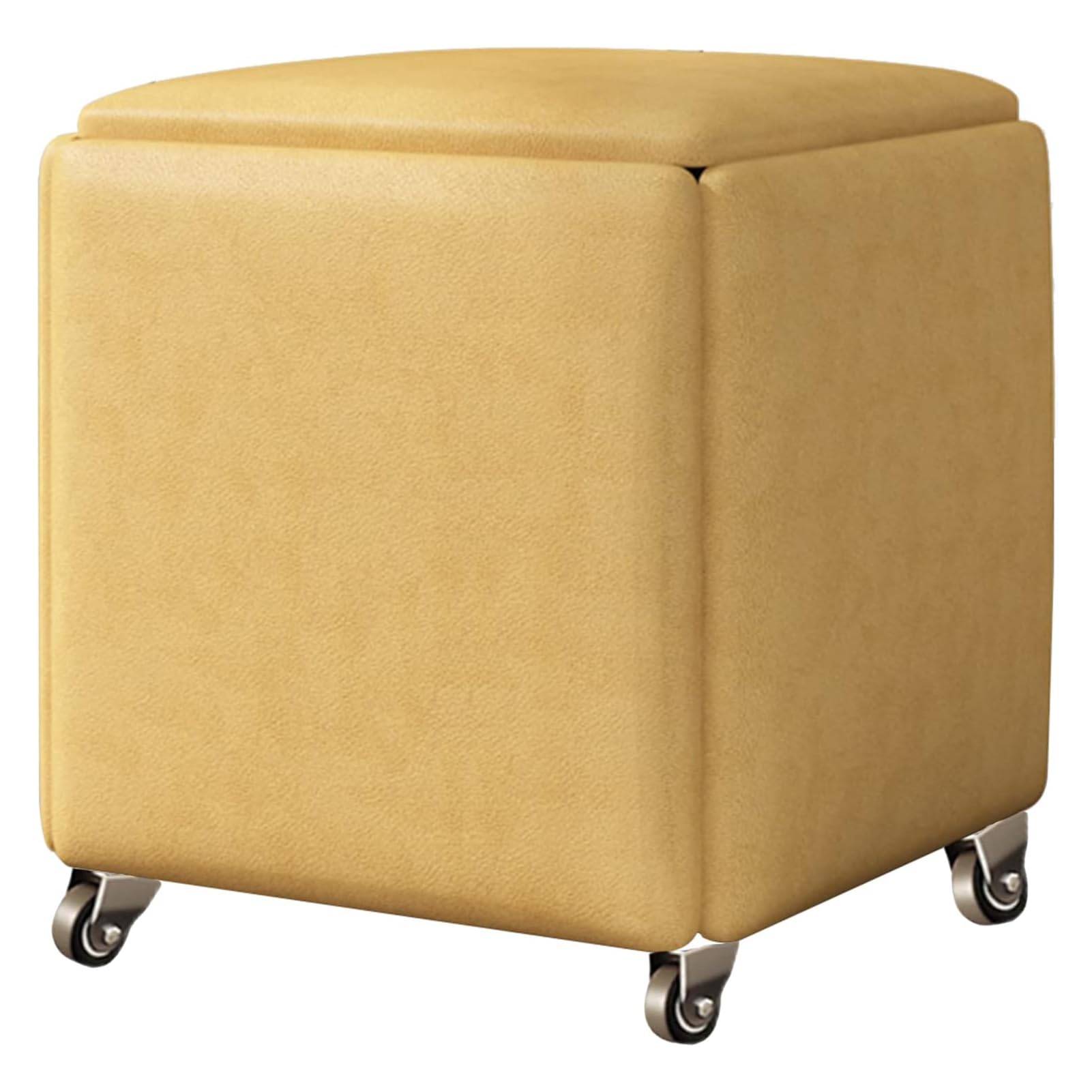 Pouf 5 in 1 con ruote, rivestimento e metallo, 35 x 35 x 35 cm, sgabello cubo versatile per divano, soggiorno e posti a sedere extra