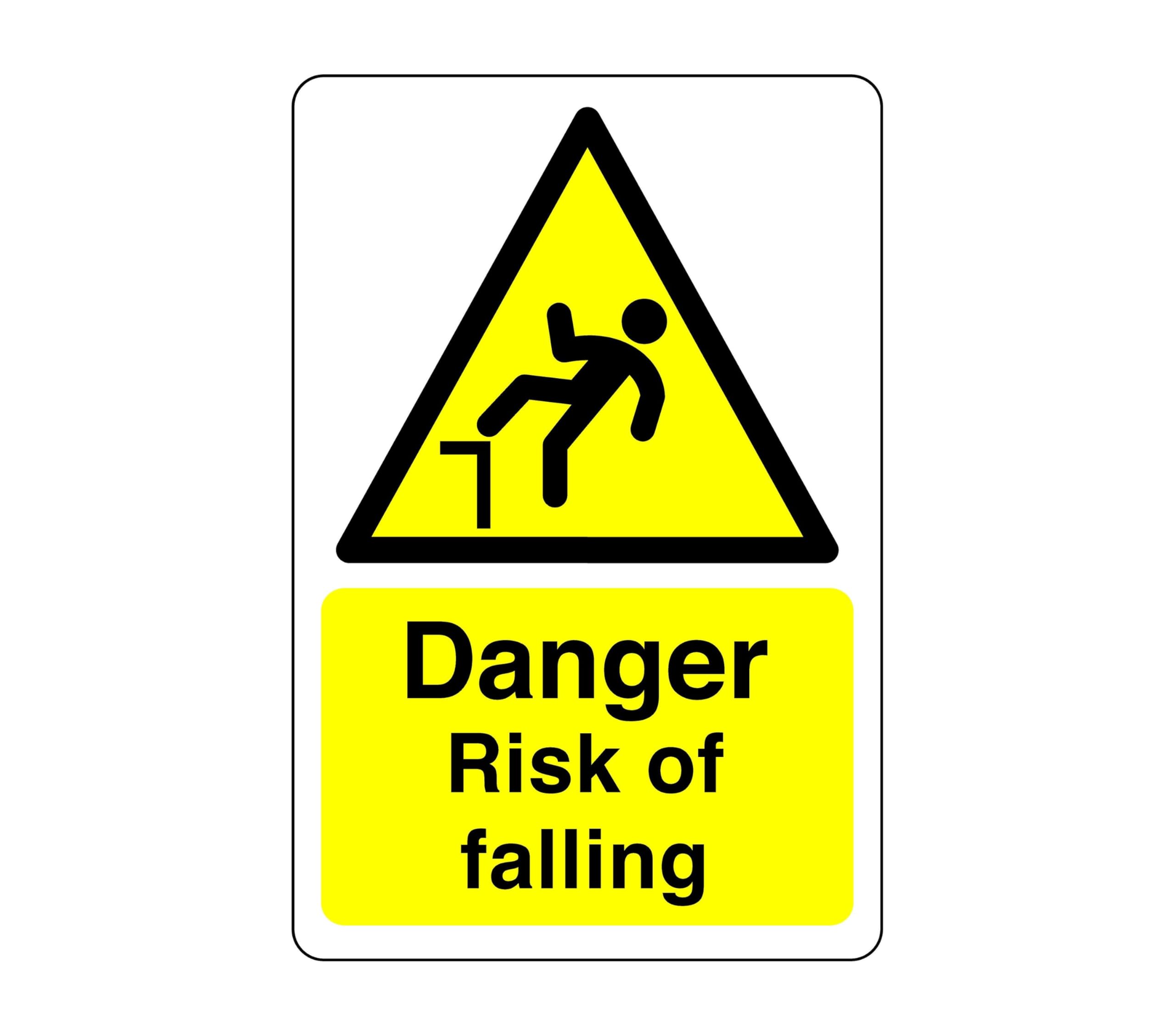 Danger risk of falling sign - 1.2mm Rigid plastic for indoor/outdoor usage (400mm x 300mm) Viewing Distance within 14m.