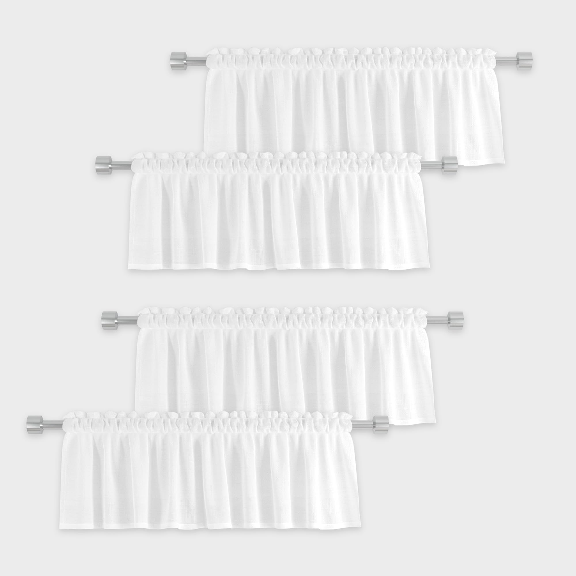 UPOPO 4 Pieces White Sheer Valance for Windows 16 inches Long Natural Linen Farmhouse Short Small Mini Curtains Topper Open Weave Rustic Living Room