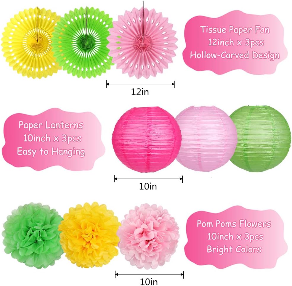 YUNXUAN Flamingo Party Supplies, Hawaiian Party Decorations Flamingo and Pineapple Honeycomb Ball Paper Lanterns Paper Fans Pom poms Flowers for Birthday Luau Tropical Bachelorette Party image 3 of 8 B088FJ4L7K