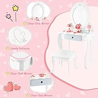 Vista 5 de HONEY JOY Vanity - Juego de mesa y silla de maquillaje de madera para niños, 10 piezas de accesorios de vestidor, espejo de princesa de tres