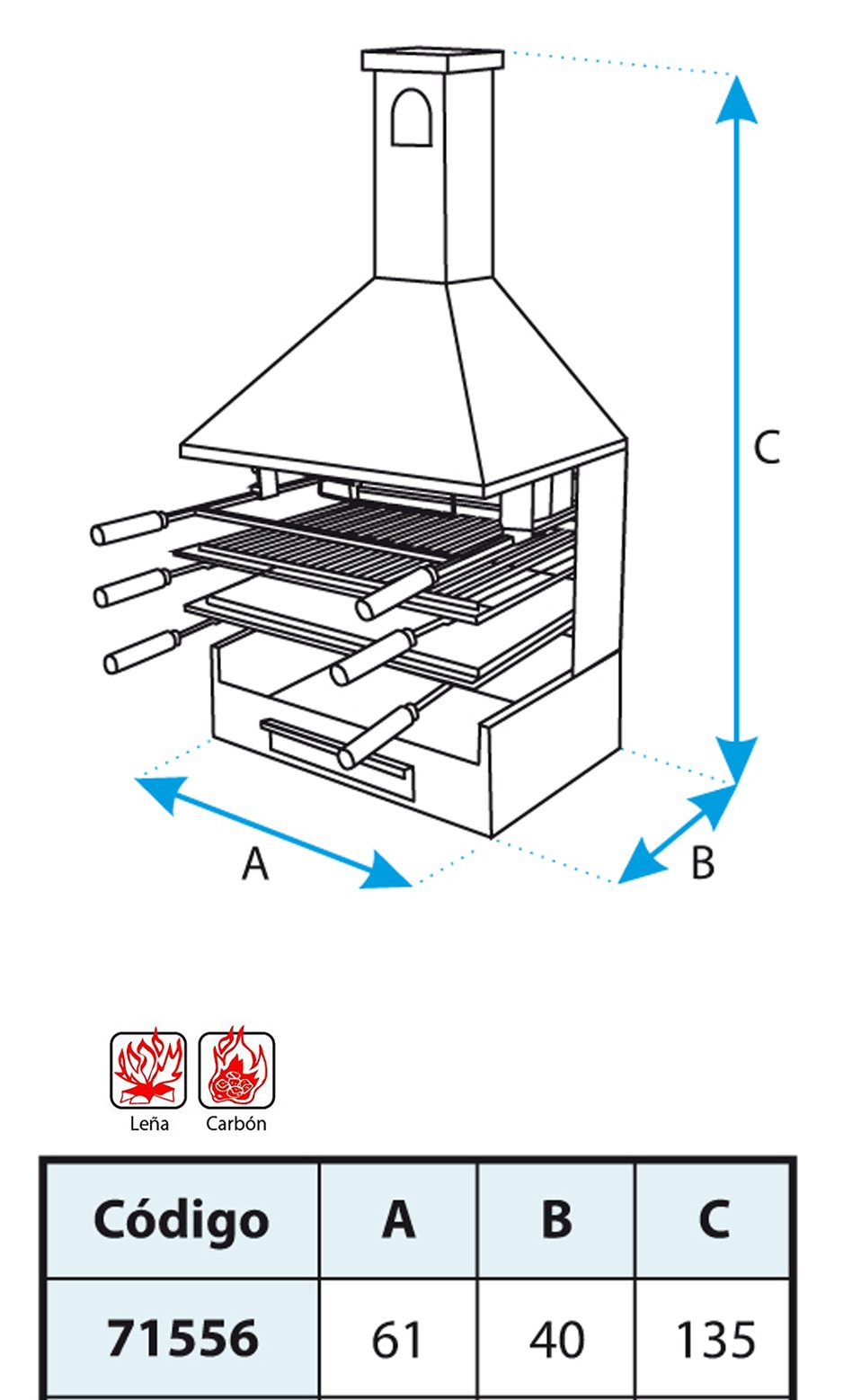 IMEX EL ZORRO – Cajón Chimenea con Parrilla y Plancha | 135x61x40 cm | Cocina de Exterior Robusta y Funcional