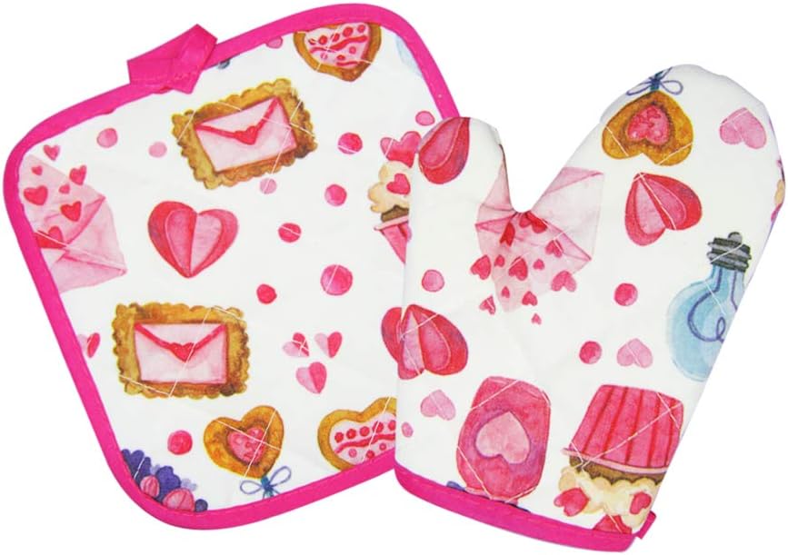 VMNlooking Cupcake Print Pot Holders and Oven Mitts/Glove for Kids
