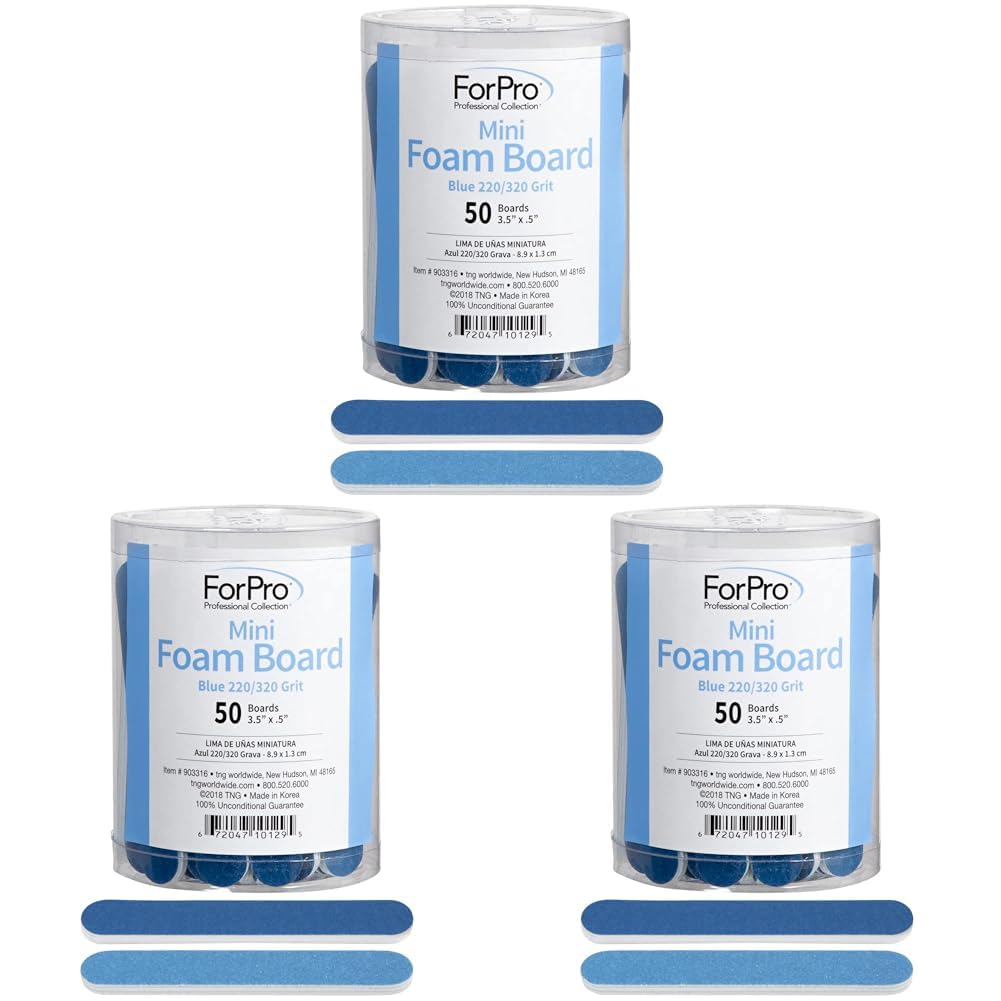 ForPro Mini Köpük Pano, Çift Taraflı Tırnak Törpüsü, 220/320 Tanecik, 8,9 cm U x 12,7 cm G, Mavi, 50 Adet (3 paketi)