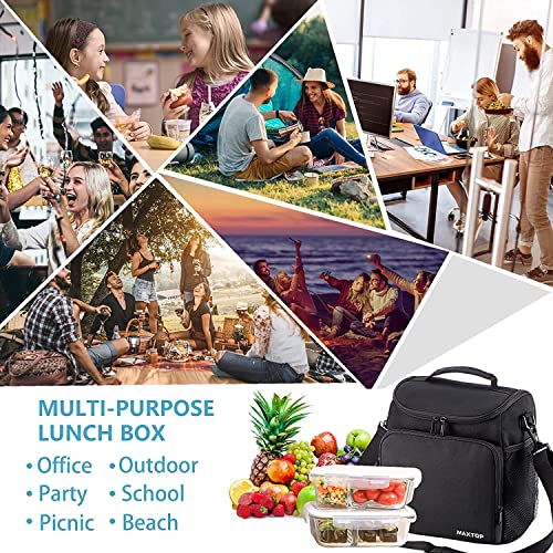 Image of Insulated Lunch Bag with Shoulder Strap, Large Cooler Tote Bag, Black, for Work and Travel (Black)