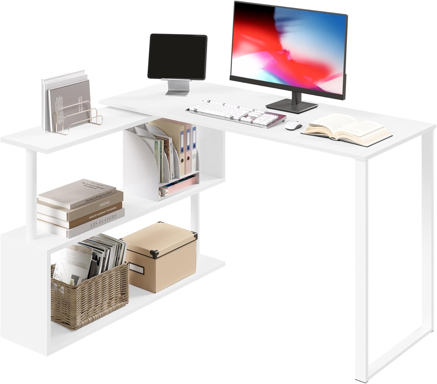 WOLTU L-Shaped Corner Computer Desk With Shelves - Foldable Workstation ...
