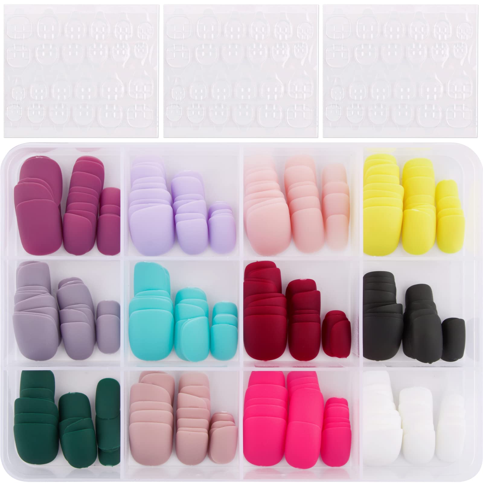 288pcs Uñas Postizas Cortas 12 Colores de 10 Tamaños Uñas Press on Nails Uñas Francesa Naturales