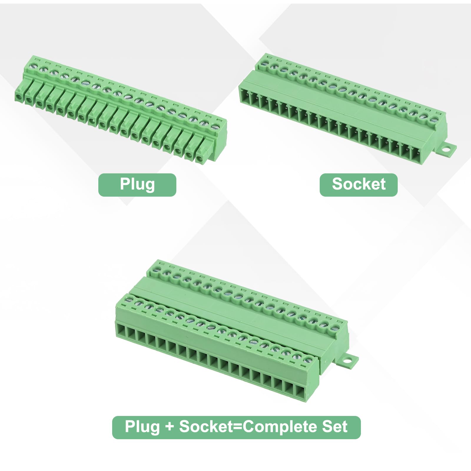 sourcing map Connecteur de bornier à vis à 18 broches, pas de 3,5 mm, mâle et femelle, connecteur à vis 300 V 8 A, connecteur de bornier vert pour projet électronique domestique
