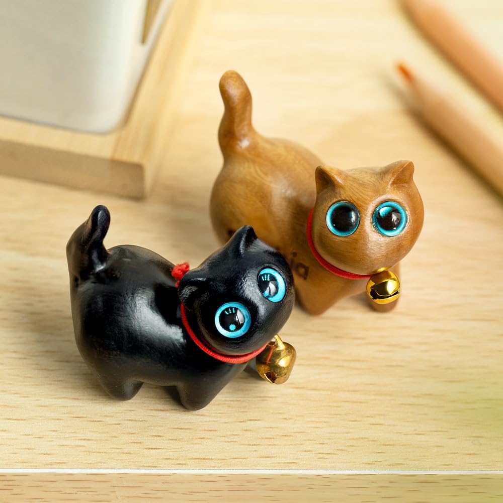 Custom Name Wooden Beeswax Cat figurines Cat Decor for Cat Lovers Black Cat Statue Cat Decor for Home Cat Lover Gifts for Women Cat Memorial Statue