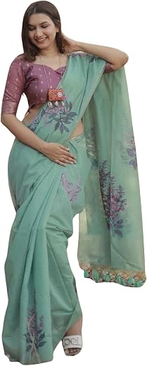 SGF11 Women's Kanjivaram Soft Cotton Linen Silk Saree With Blouse Piece