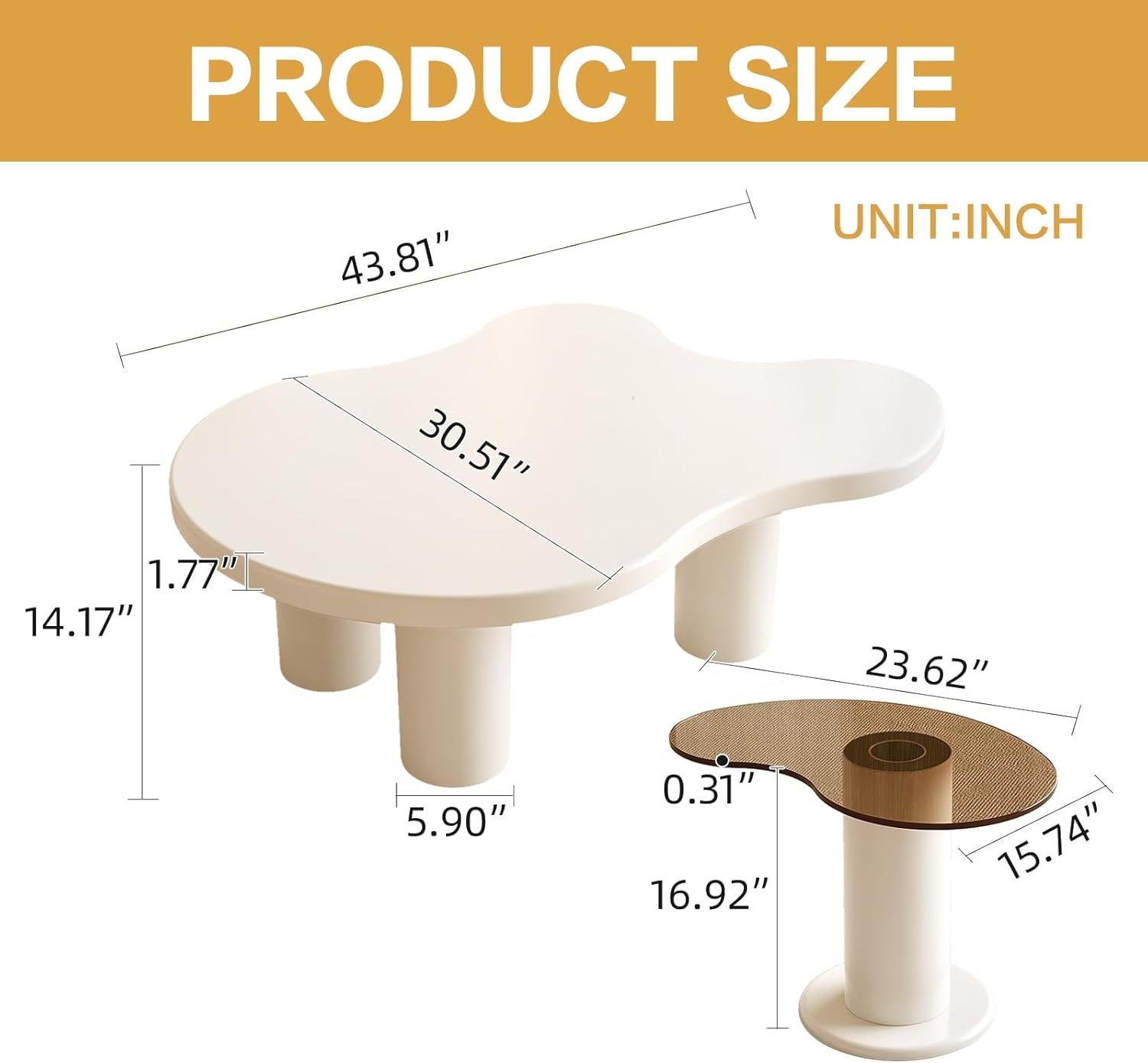 Guyii White Coffee Table Set of 2 Cloud Center Table Sets 2 Pieces Side Tables Set Modern Living Room Table with End Table for Living Room Apartment Office