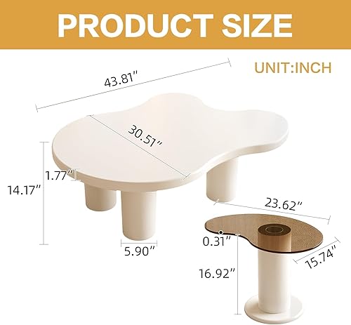 Miniatura 2 de Guyii Juego de 2 mesas auxiliares de vidrio templado y mesa auxiliar, 2 piezas en forma de nube, mesa auxiliar irregular para sala de estar,