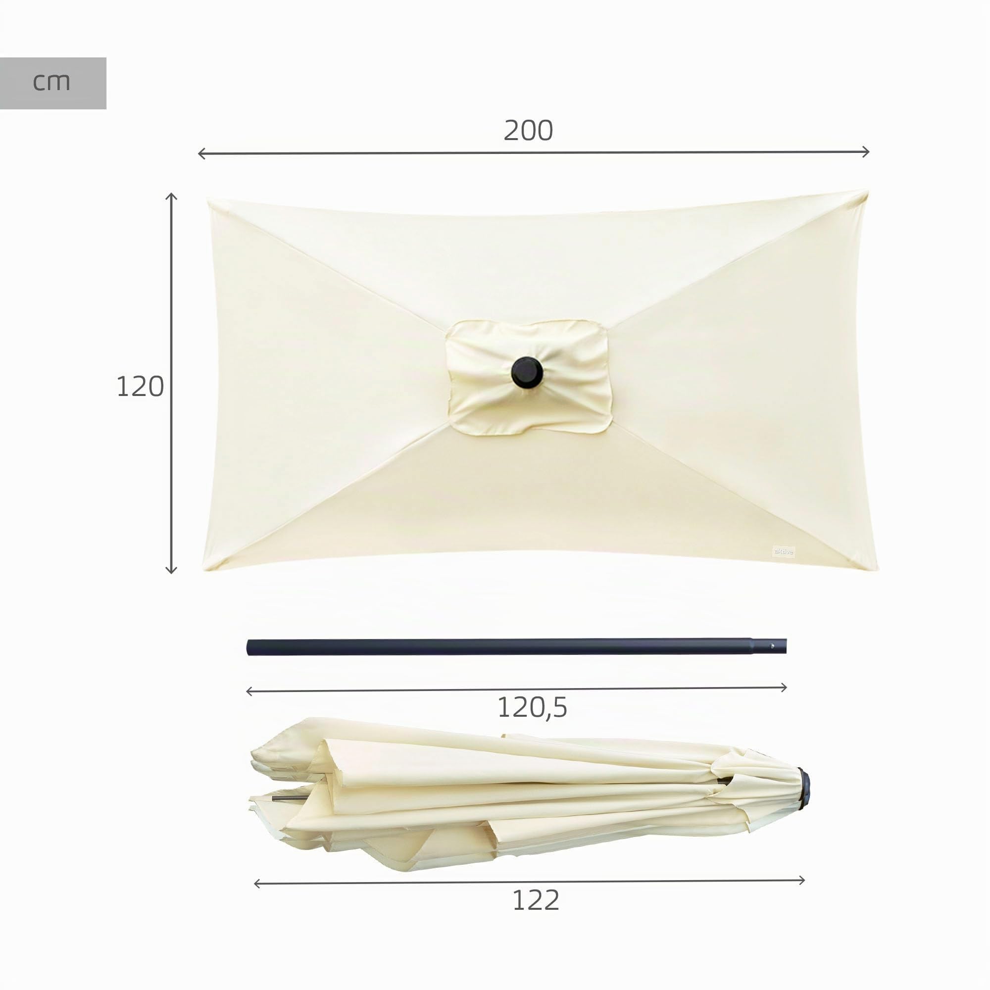AKTIVE Parasol Rectangulaire pour Balcon, Parasol Terrasse, Parasol Terrasse Jardin, 200X120 cm, Couleur Crème, Mât Aluminium, Jardin