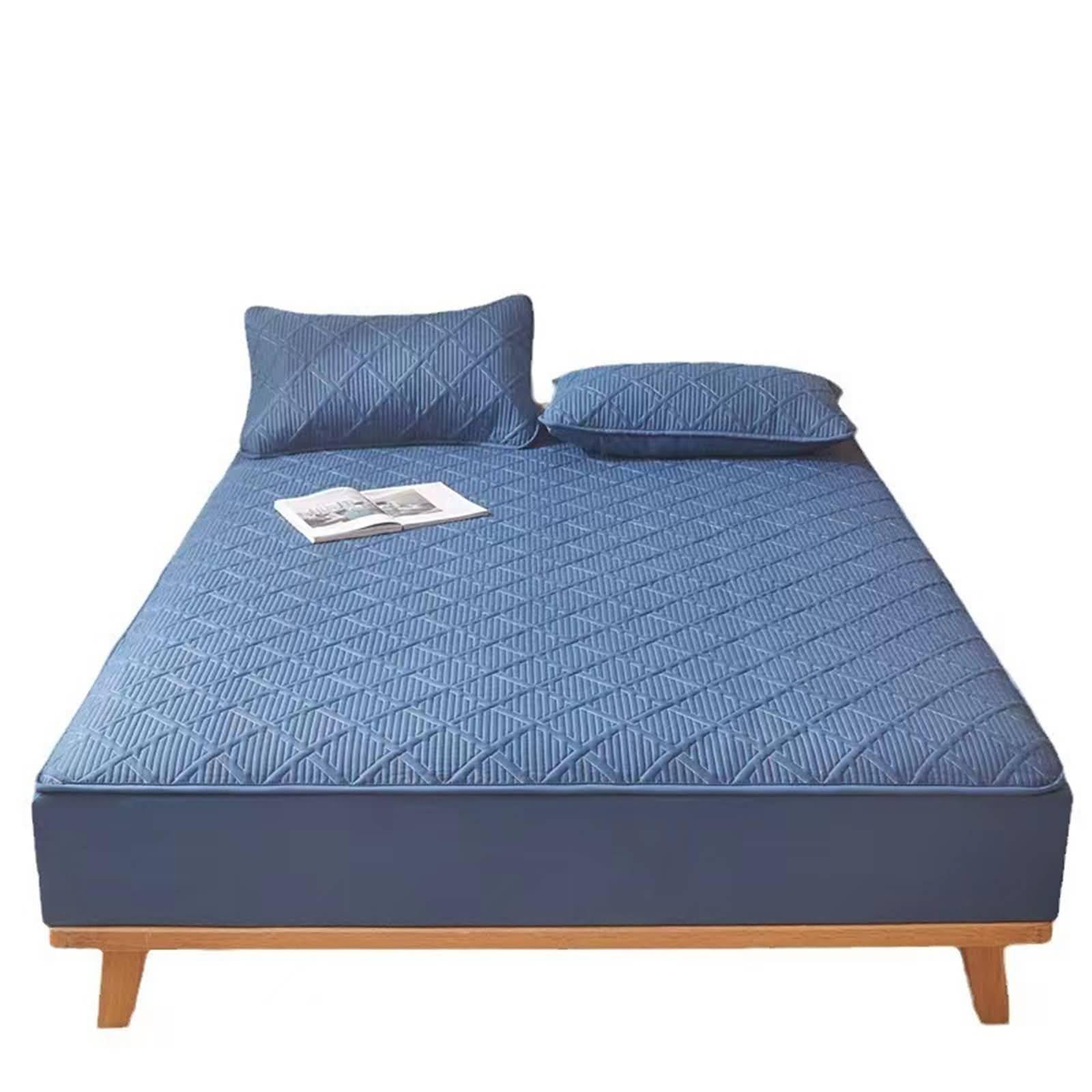 Set Lenzuola con Angoli e Federe, Lenzuolo Con Angoli con 2 Federe in Cotone poliestere Texture a reticolo con Morbido e Lavabile in Lavatrice, Blu, 90 x 200cm