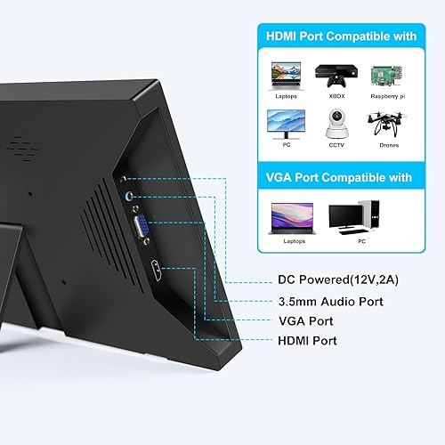 Miniatura 5 de Monitor VGA portátil de 13.3 pulgadas, HD 1366 x 768P, pantalla TFT HDMI VGA, portátil, pantalla externa para juegos con altavoces y soporte,