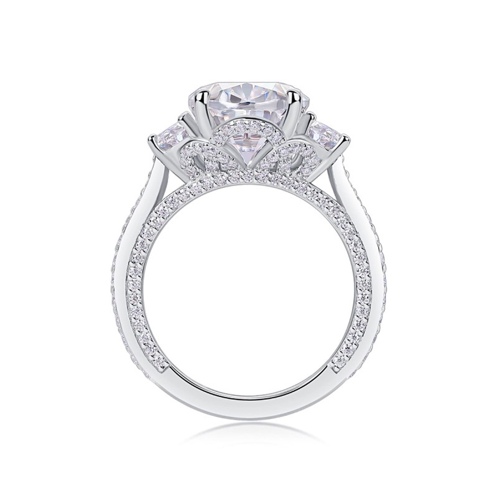 Promise Ring Frau, Promise Ring for Women Luxus mit Ovalem Moissanit 10 X 14 mm Silber 18K Weißgold Größe 47 (15.0)