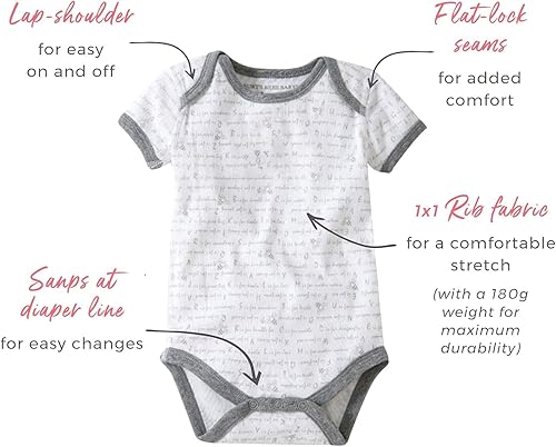 Miniatura 2 de Burt's Bees Baby Pelele unisex de una pieza para bebé, paquete de 3 unidades, de manga larga y corta, 100% algodón orgánico