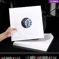 Vista 3 de Facmogu 20 fundas interiores de papel blanco de 12 pulgadas y forro de poliéster, cubiertas de disco LP de 3.88 oz/m², fundas de almacenamiento