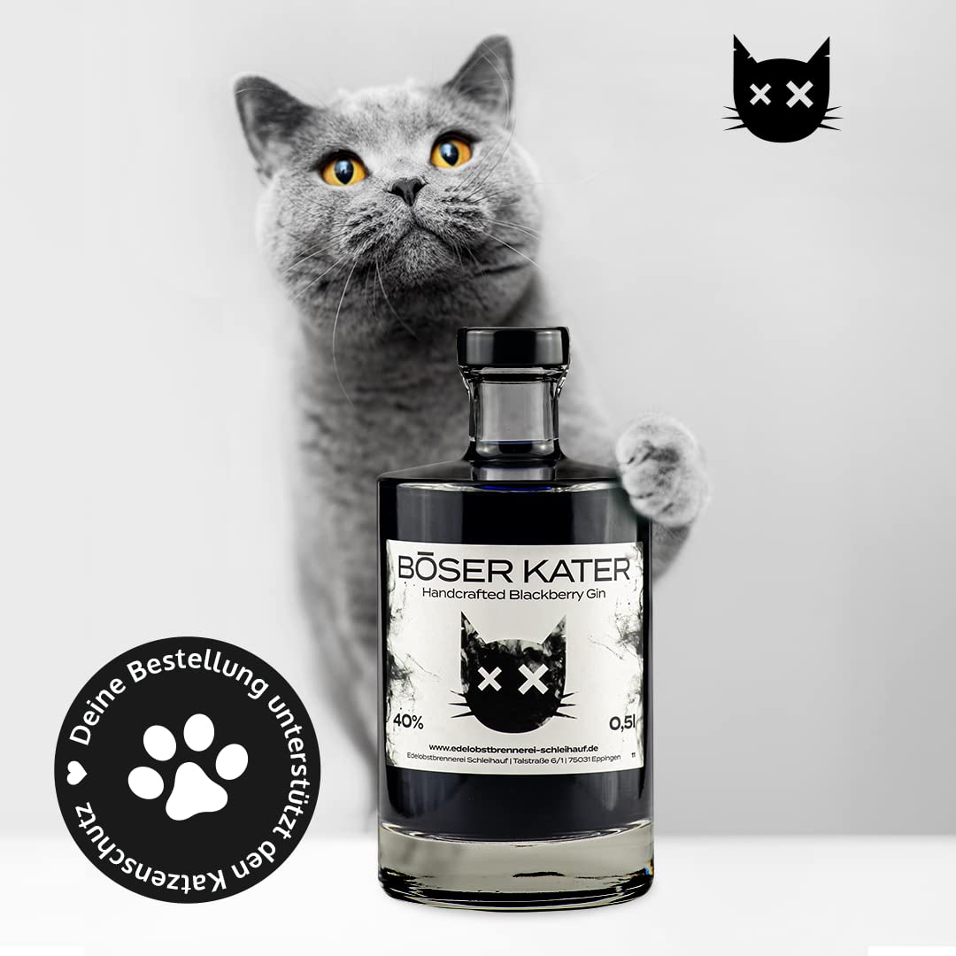 BÖSER KATER Blackberry Gin | Das Original | Handgemacht mit fruchtigem Brombeer Geschmack | Schwarz Violetter Cocktail | Die perfekte Geschenkidee 0,5 l 40% Vol
