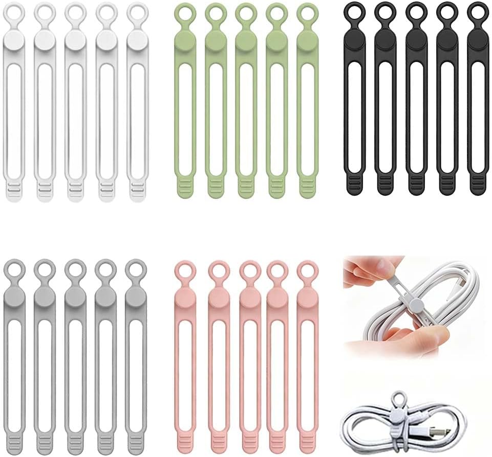 30Pcs Data Cable Organizer, 2026 New Silicone Headphone Cable Organizer, Multipurpose Elastic Cord Bundling Straps, Portable Cable Management Solution for Home Office (25)