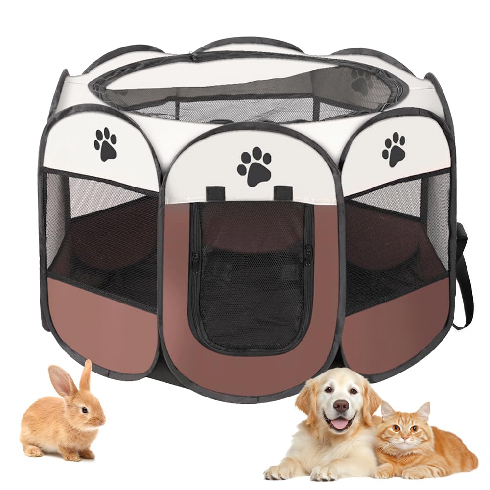 Parc pour chiots et animaux - Pliable - 74 x 74 x 43 cm - Parc portable pour chiens, chats, chiots, à l'intérieur et à l'extérieur - Marron café
